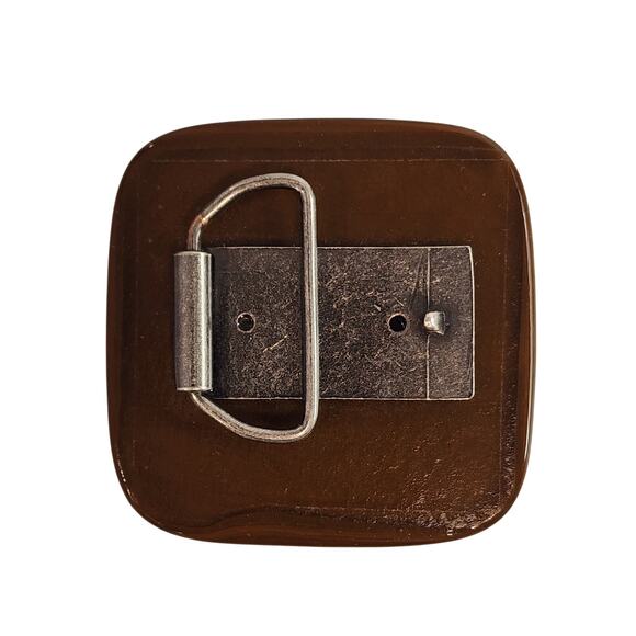 VTG 90s 8petals Fused Glass Tree Belt Buckle | Art to Wear Square Forest - Picture 2 of 2